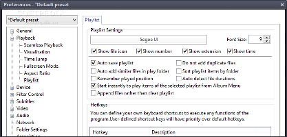 Showing the playlist settings in PotPlayer